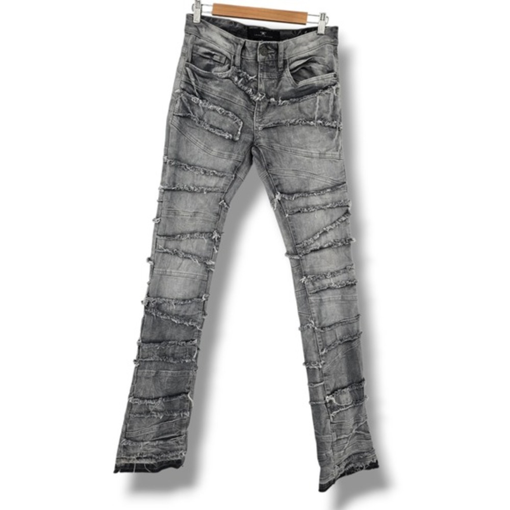 Jordan Craig Martin‎ Stacked Grey Distressed Fringe Slim Jeans Mens 28 J1F1150